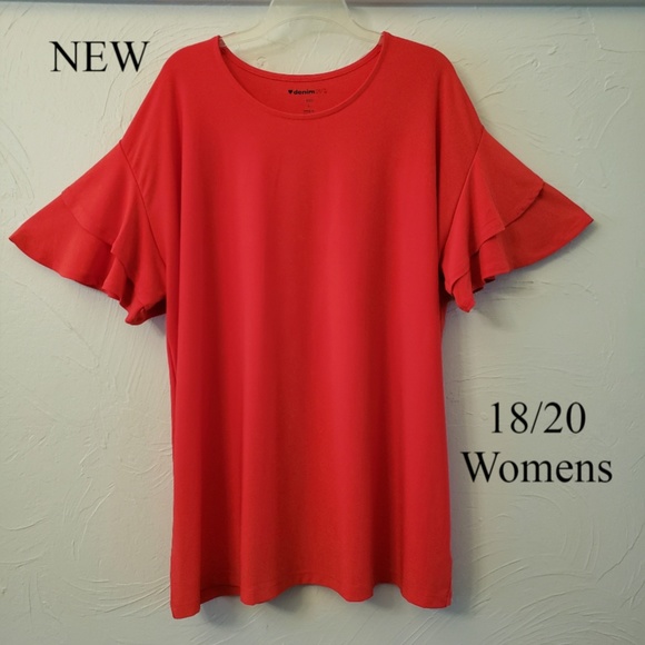 Denim 24/7 Tops - SALE✨NEW Red Ruffle Sleeve Tunic Top 18/20